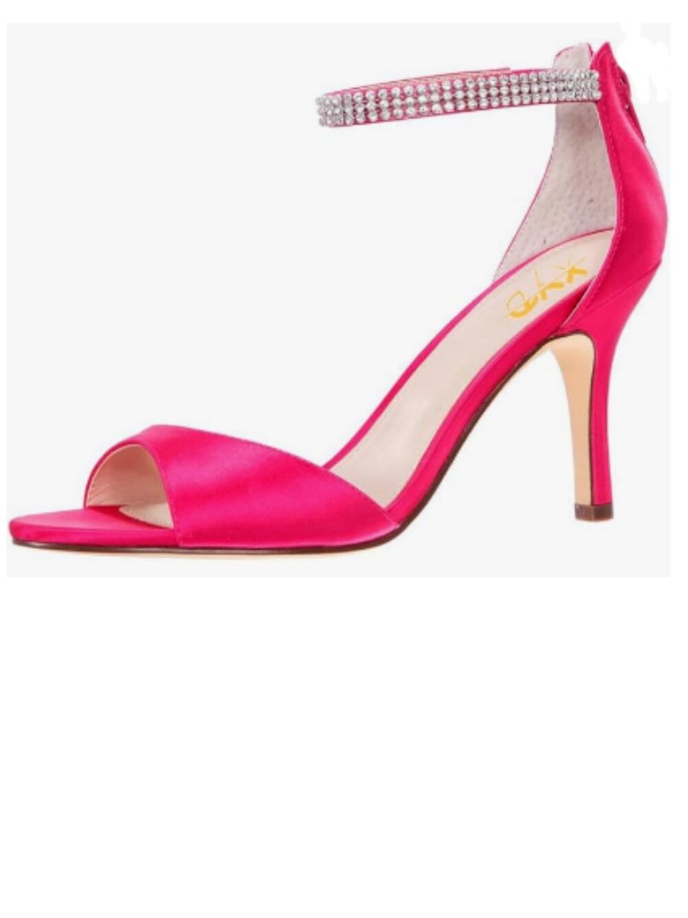 XYD Deep Pink Open Toe Rhinestones Ankle Strap Sandals Mid Heel Shoes